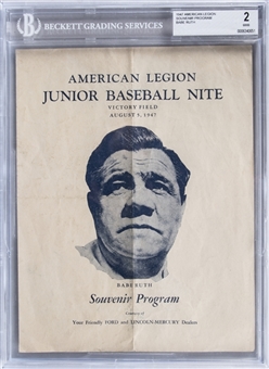 1947 American Legion Junior Baseball Nite Babe Ruth Souvenir Program (BGS GOOD 2)